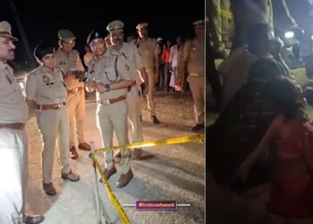 घटना स्थल पर मौजूद पुलिस अधिकारी एवं रोते बिलखते परिजन