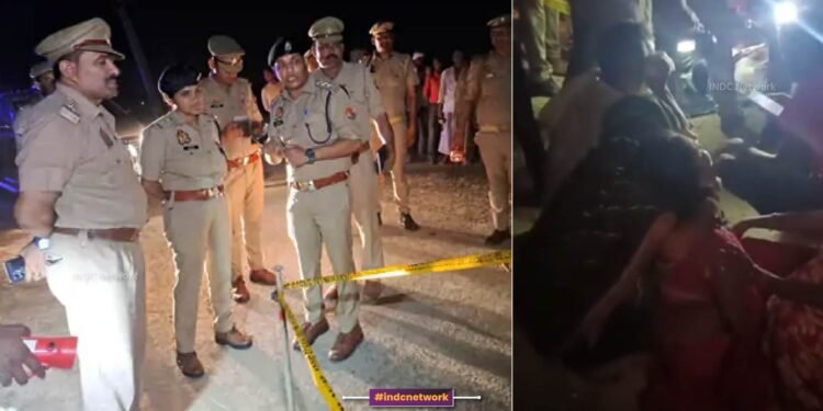 घटना स्थल पर मौजूद पुलिस अधिकारी एवं रोते बिलखते परिजन